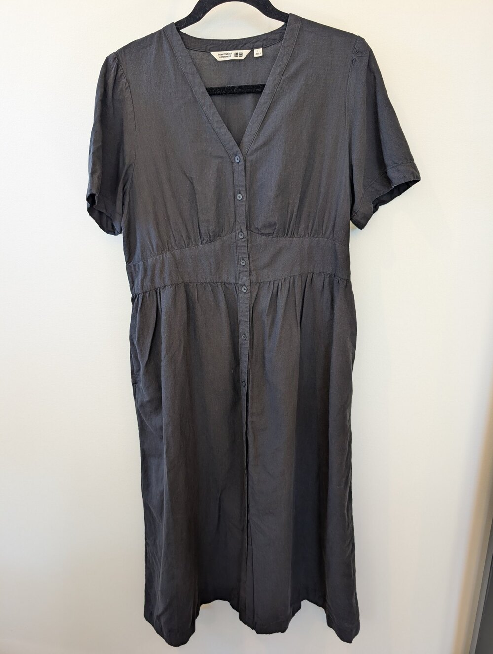 Linen Blend Comptoir Des Cotonniers Uniqlo V-Neck Button Front Dress Size L